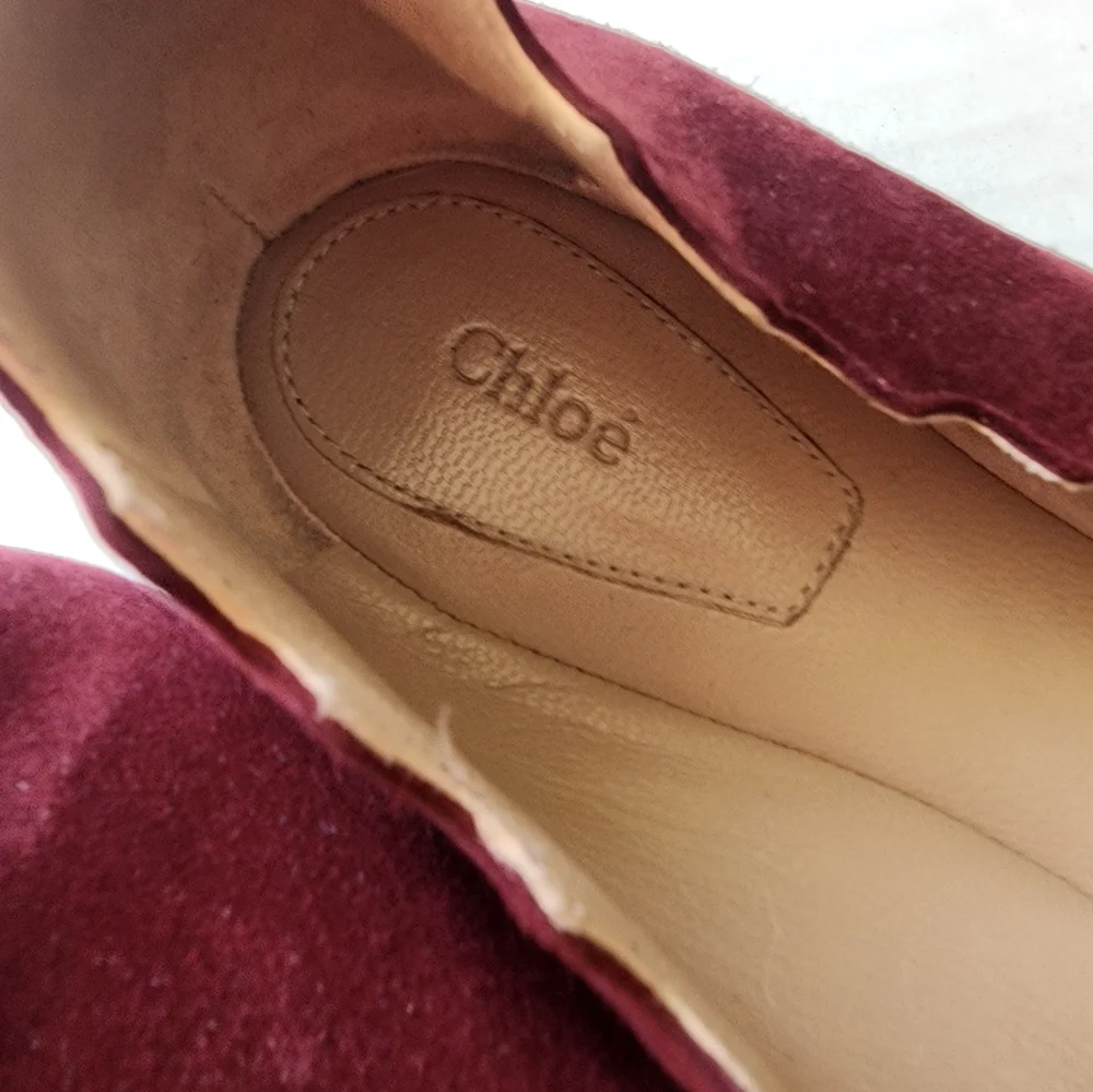 Chloe | Lauren Suede Scalloped Burgundy‎ Suede Flats 7.5
